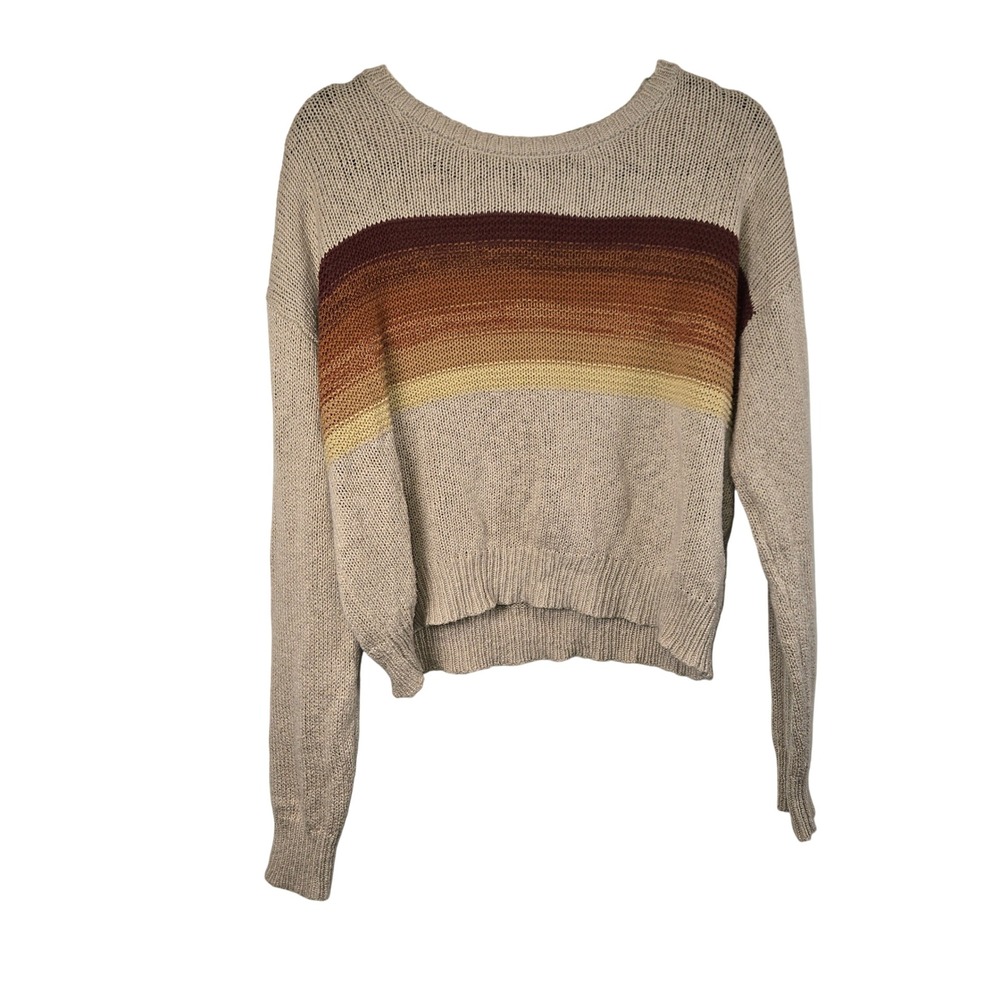 Coco + Jaimeson Womens Medium Cropped Sweater Beige Sunset Stripe Cotton Knit